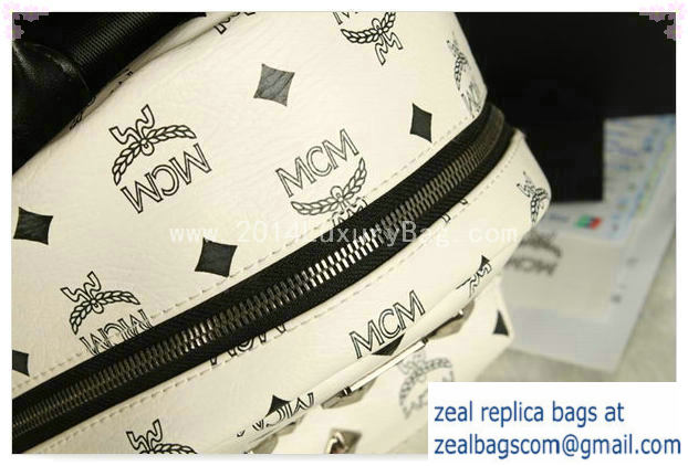 High Quality Replica MCM Stark Backpack Medium in Calf Leather 8003 White - Click Image to Close
